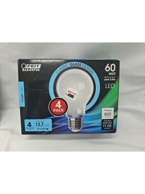 4 Feit Electric LED A19  Light Bulbs. GLASS - 60W Equivalent, Daylight 500k